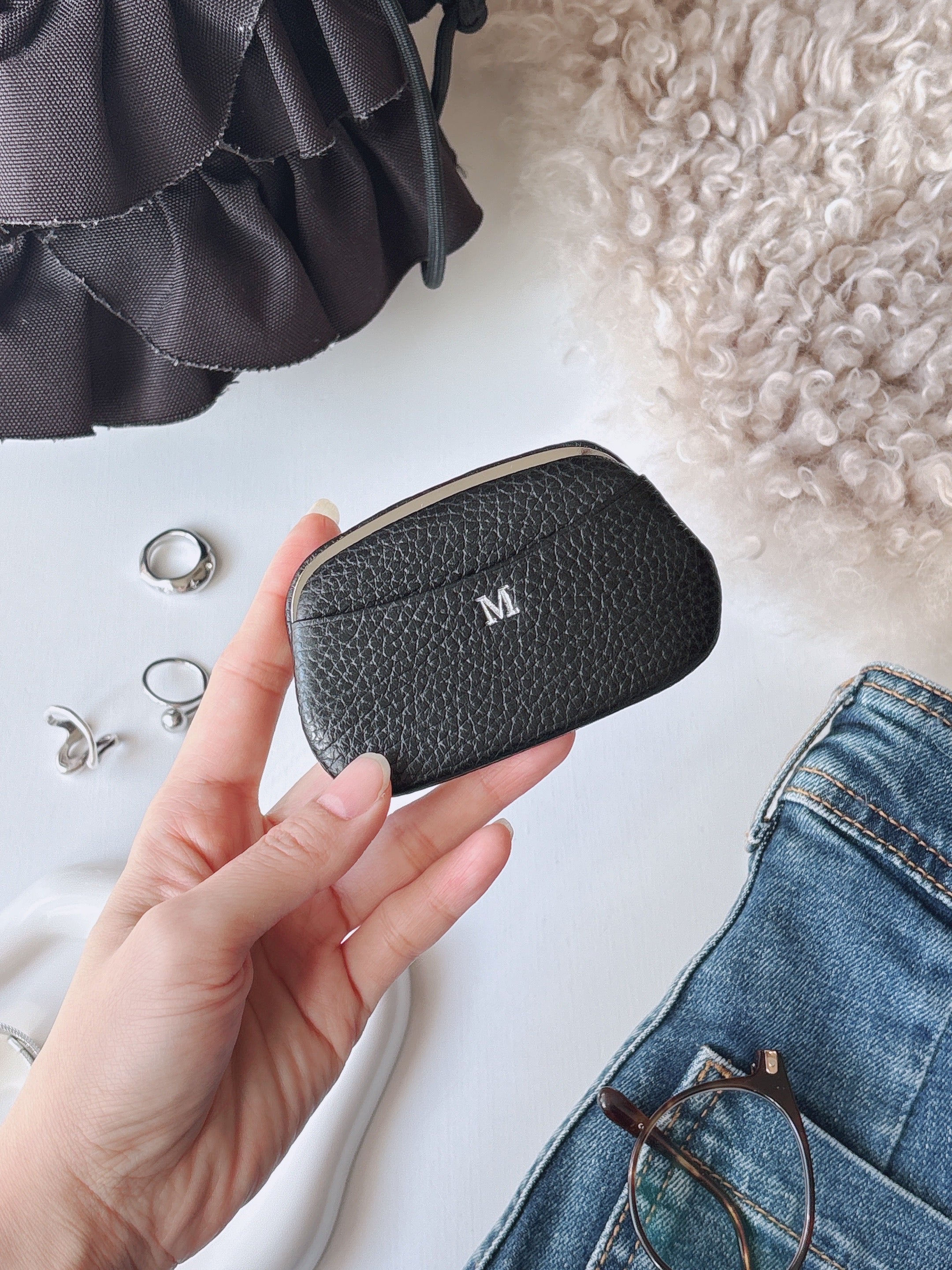 【イニシャル刻印対応】がま口 押し口M ポケット付き 小銭入れ レザーミニマルウォレット (日本製)