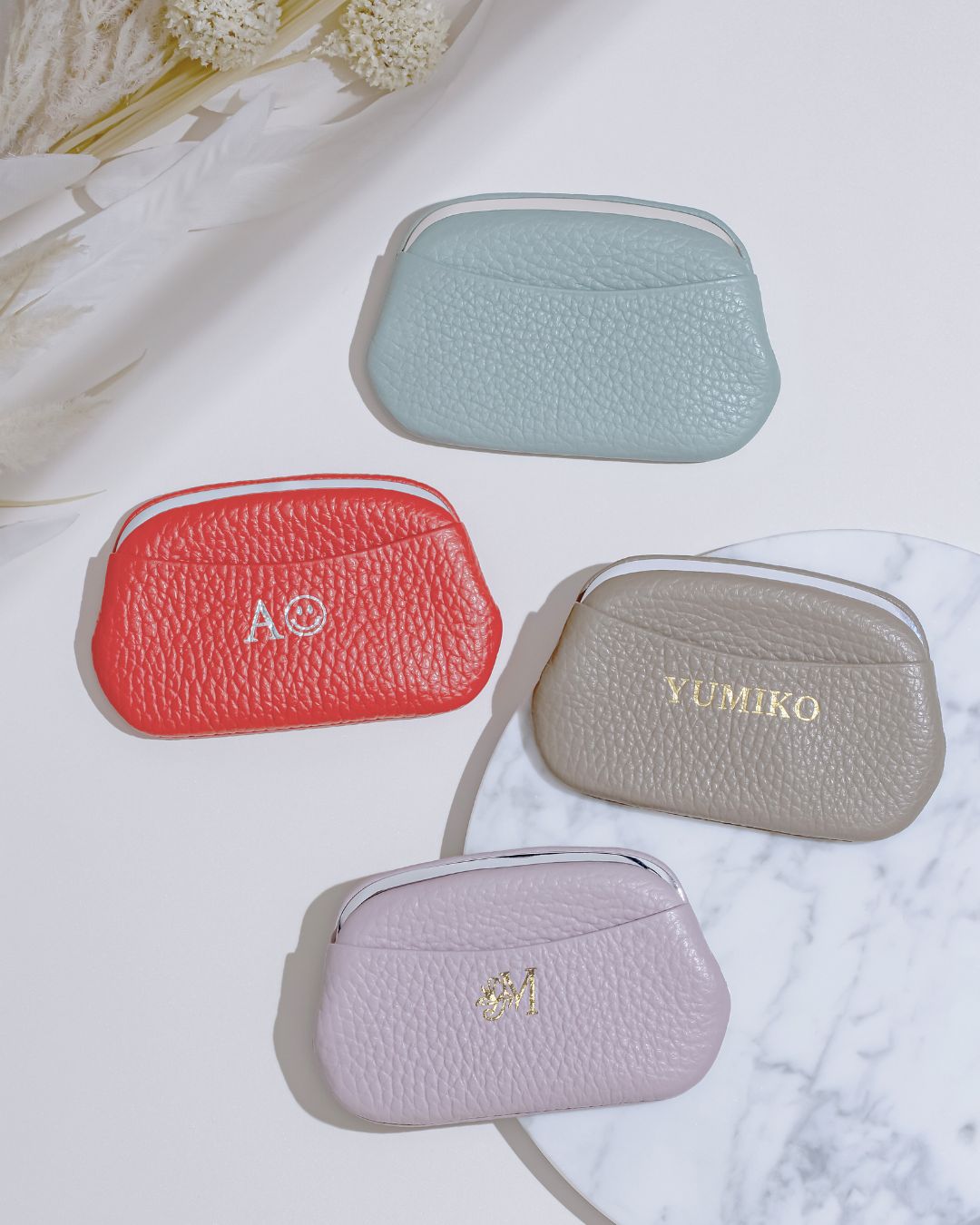 【イニシャル刻印対応】がま口 押し口M ポケット付き 小銭入れ レザーミニマルウォレット (日本製)