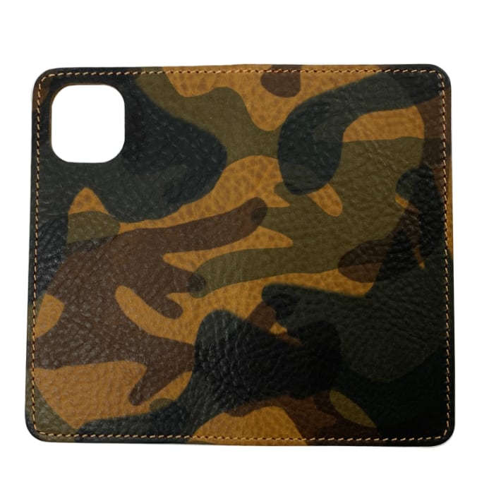 【イニシャル刻印対応】iPhone 12/12Pro 迷彩柄レザーダイアリーケース(イタリアンレザー)