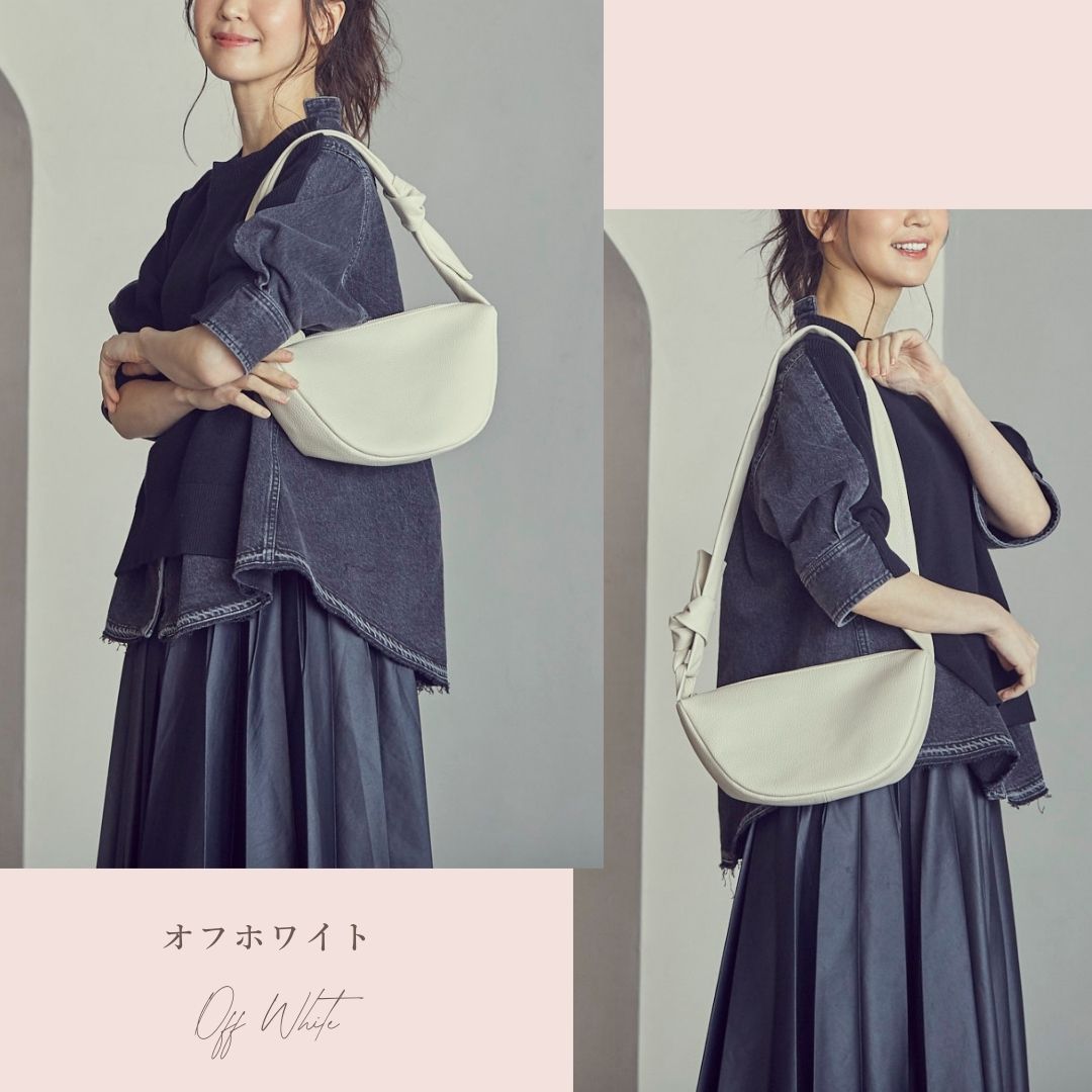 [Available from March, Ivory and Black only] Italian Leather Half Moon 3-Way Bag (Made in Japan)