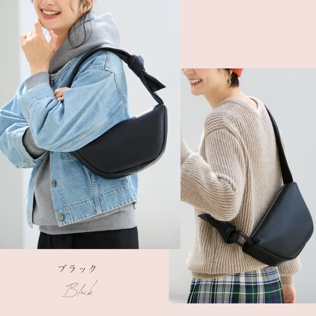 [Available from March, Ivory and Black only] Italian Leather Half Moon 3-Way Bag (Made in Japan)