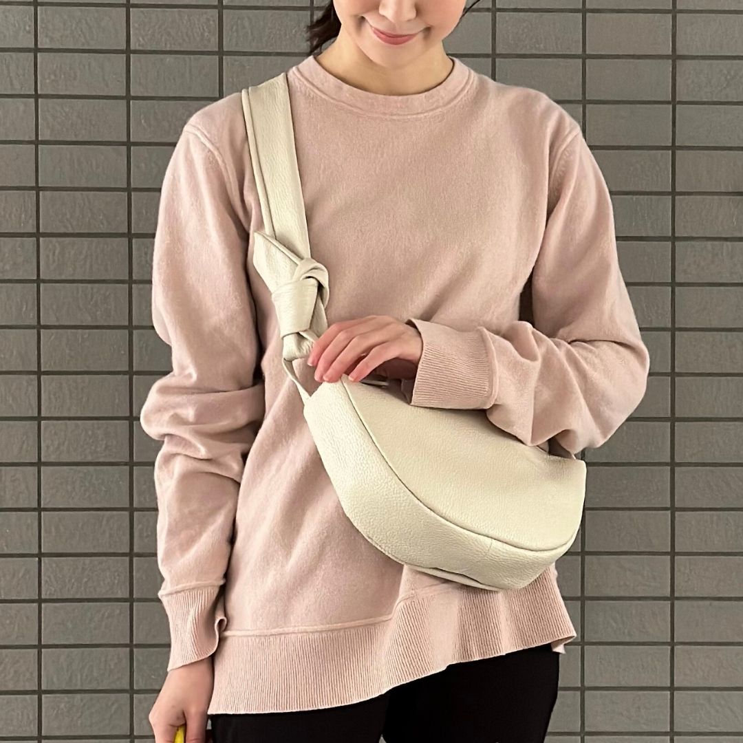 [Available from March, Ivory and Black only] Italian Leather Half Moon 3-Way Bag (Made in Japan)