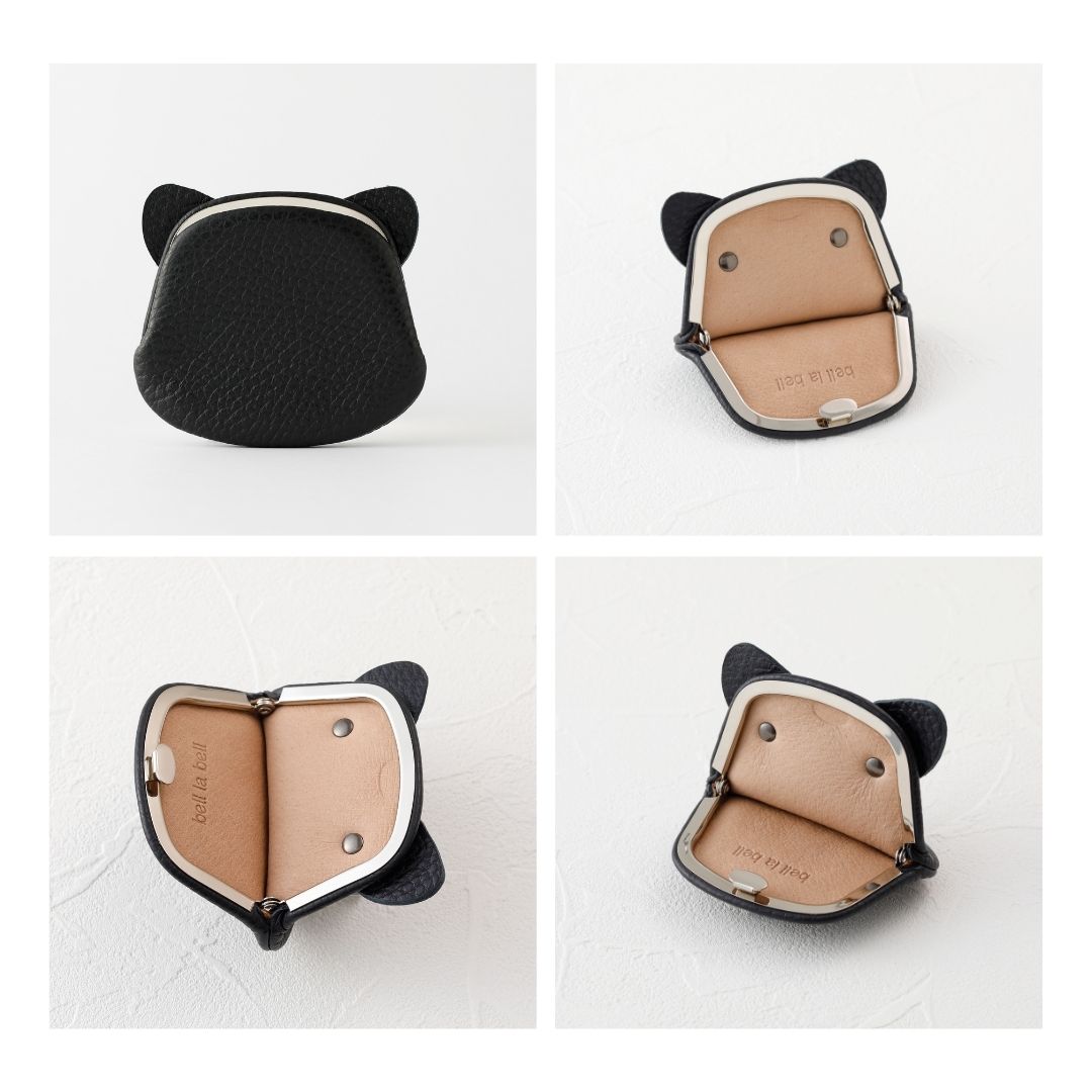 【イニシャル刻印対応】ネコちゃん 猫型 がま口 押し口S 小銭入れ レザーミニマルウォレット （日本製)