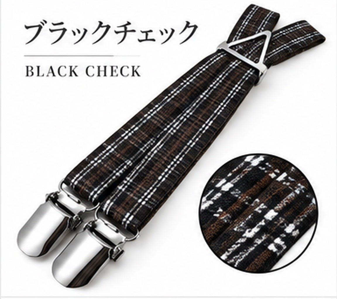 細幅サスペンダー ブラックチェック 色柄画像